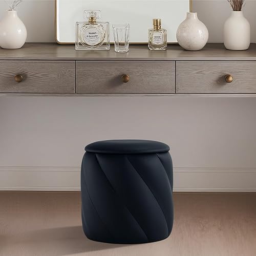 Miniatura 2 de Otomana redonda con asiento acolchado suave, taburete de almacenamiento para maquillaje, reposapiés tapizado, taburete otomano para sala de estar,