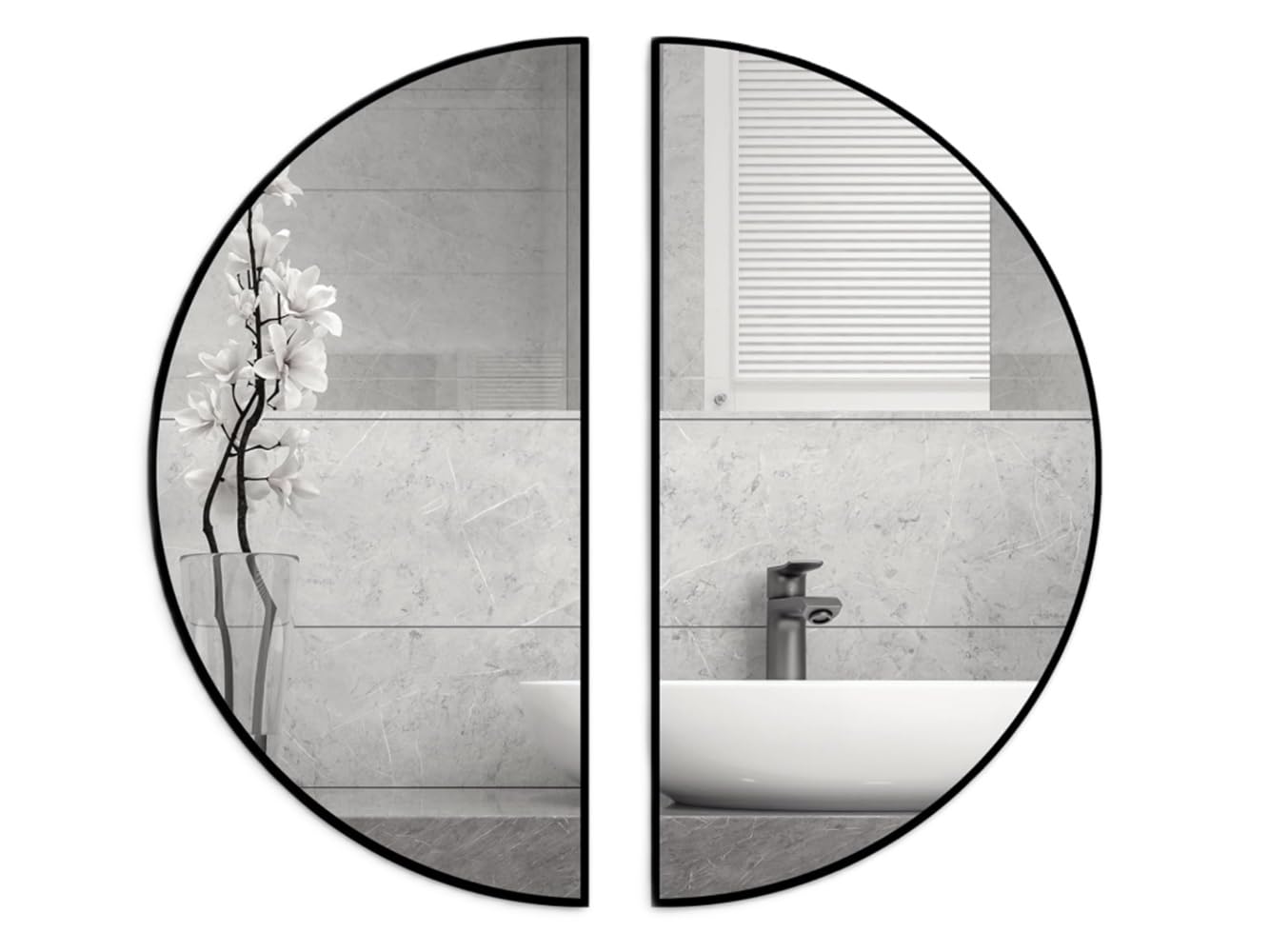 RAMIX Specchio da parete in alluminio verniciato a polvere, nero, rettangolare, rotondo, ovale, semicerchio, soggiorno, camera da letto, bagno, guardaroba (nero, K1, semicerchio, 120 x 60 cm)