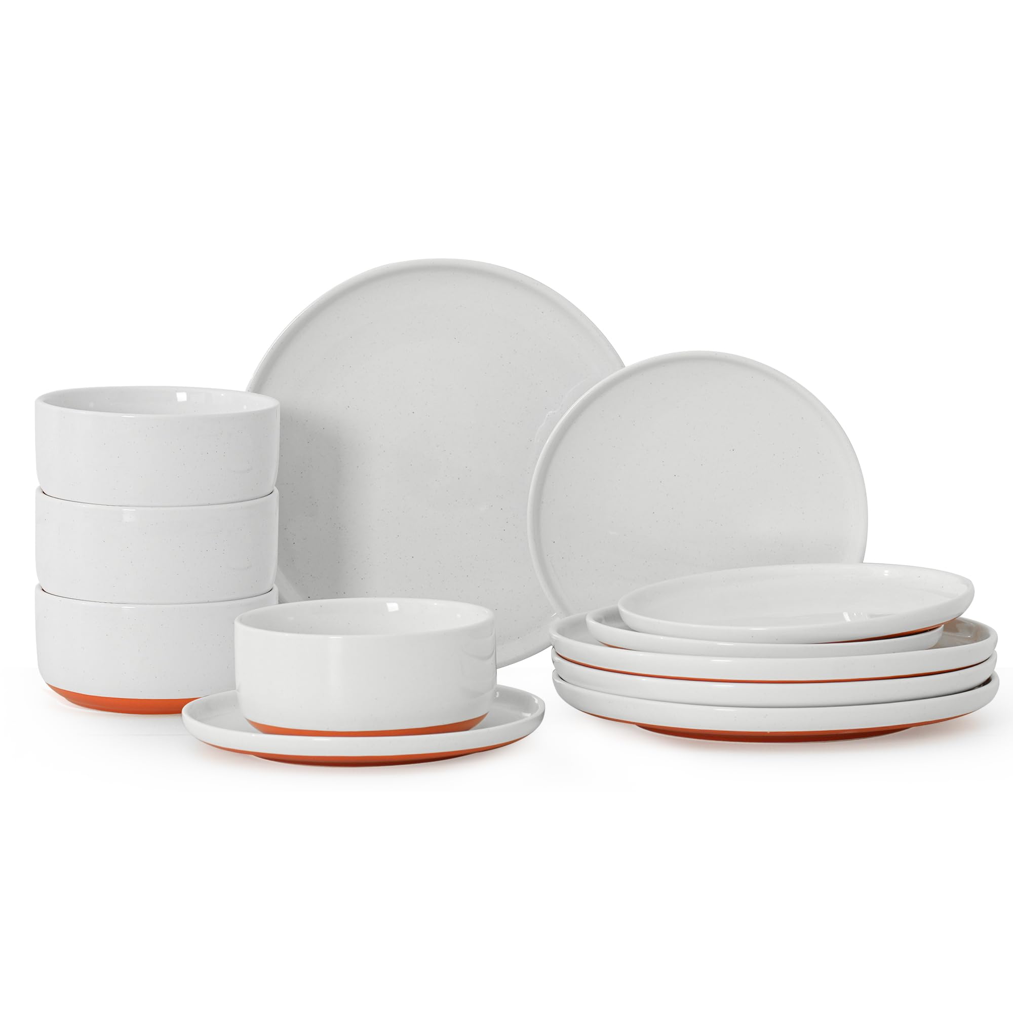 12 Piece Dinnerware Set, Dish Set for 4, Stardust Glaze White