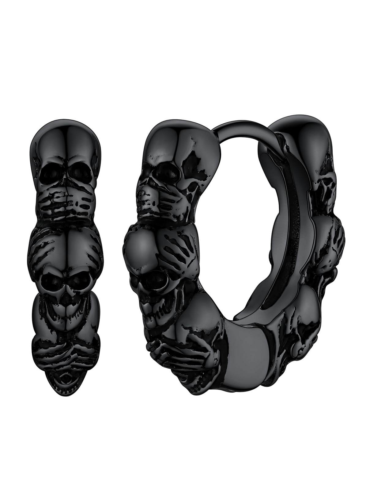 Skull Hoop Earrings for Men Silver/Black/Gold Stainless Steel Huggie Hoop Earrings Lightweight Hypoallergenic Earrings for Sensitive Ears-image-36
