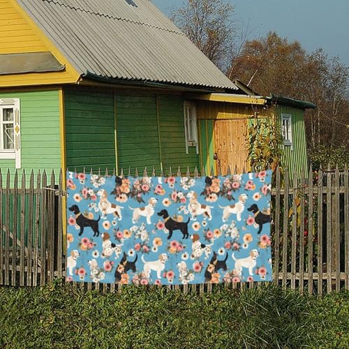 MINDBBDFJ Sweet Basset Hound Florals Print Banners And Signs For Outdoor/Indoor,Personalized Banner Customizable Parties Halloween Banner (180x90cm)4