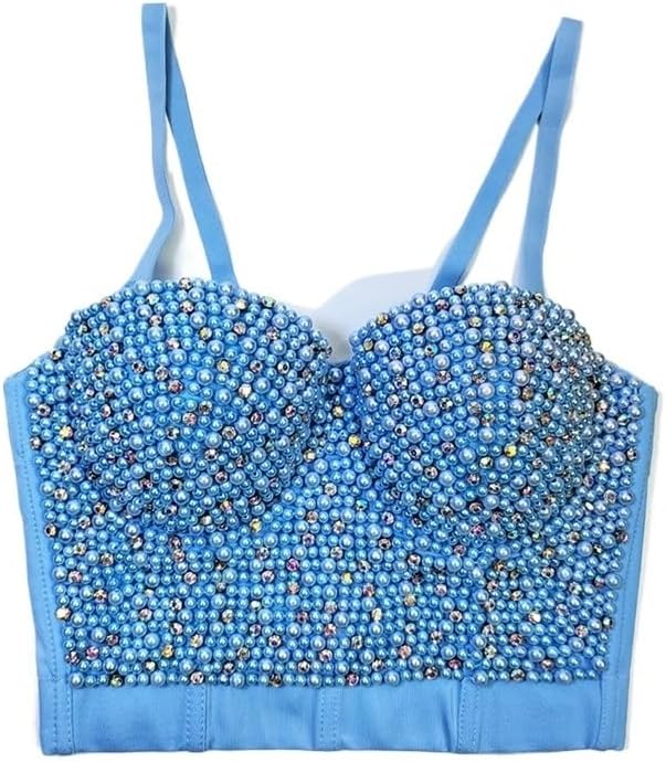 Pearl Camisole Short Shaping Top Inner Wear Or Outer Wear, Beaded Diamond Nightclub Tube Top for Women(Gray,34b)