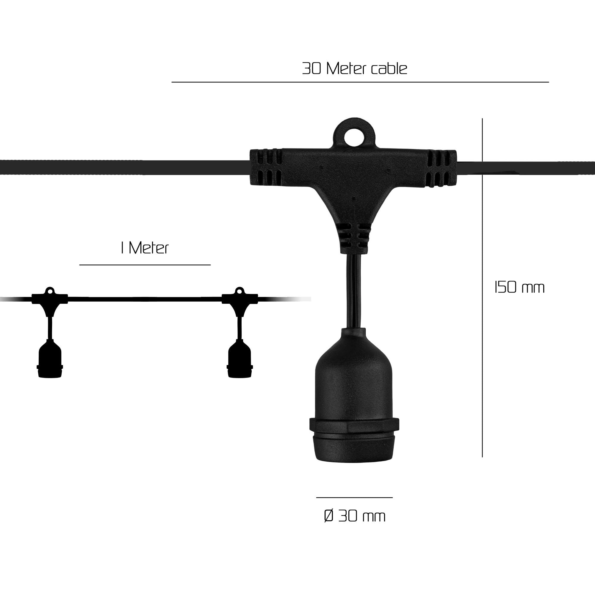 Ledvion - LED Lichterkette Außen, 30M, IP65, 30W, Warm, 220-240V, Gold, Outdoor Lichterkette Strom, Gartenbeleuchtung, Wasserdicht, Verknüpfbar