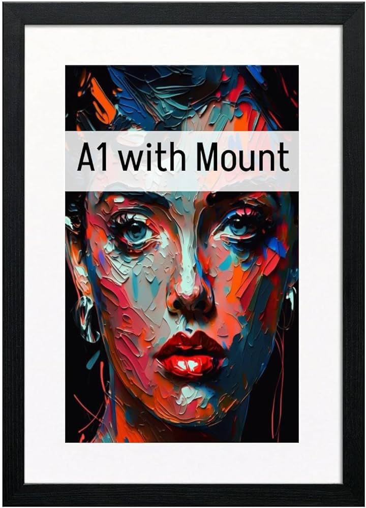 A1 Picture Frame with White Mount A1 For A2 Print Wall Poster Frame - Portrait and Horizontal (Black)