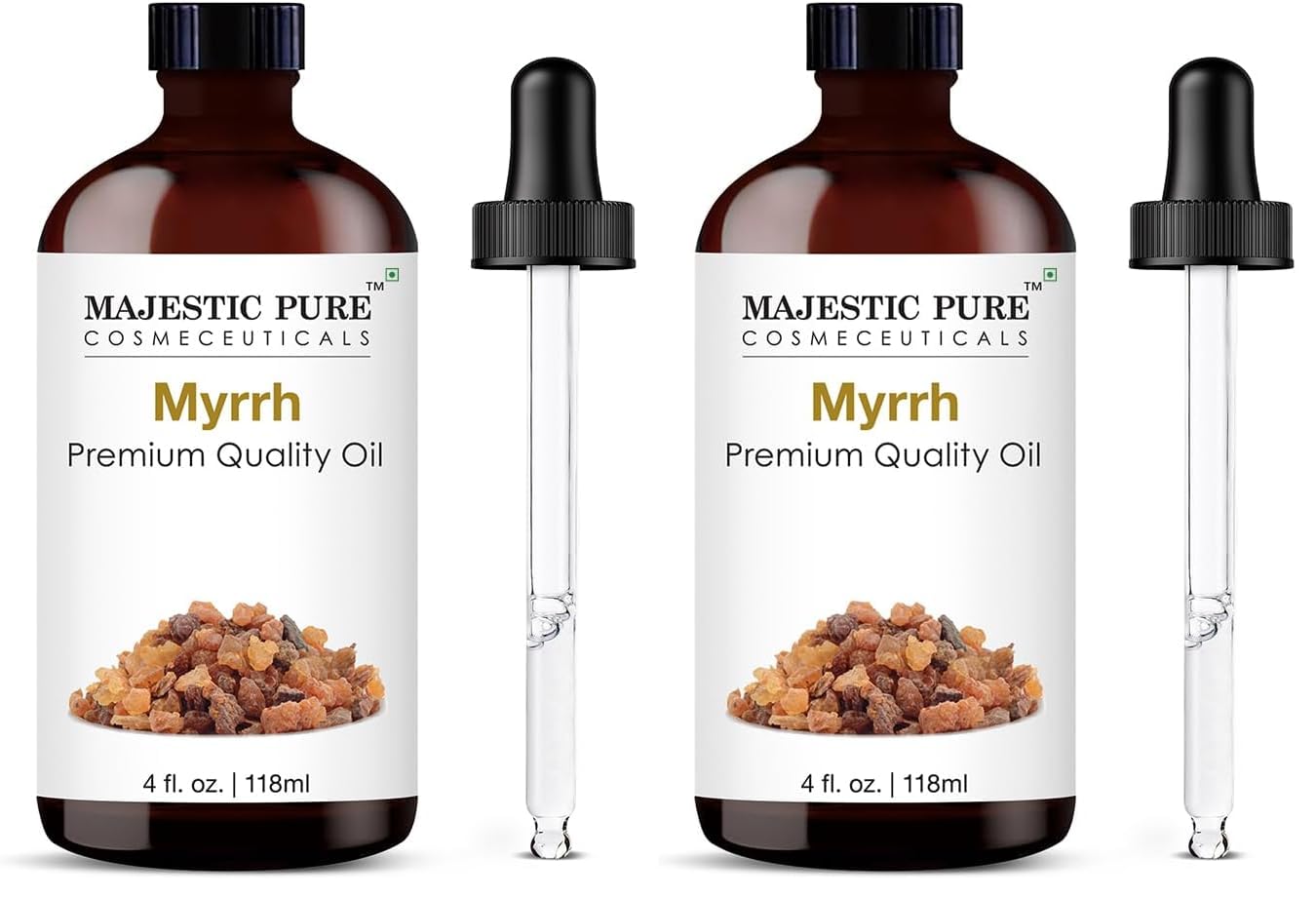 Majestic Pure Essential Oil with Glass Dropper - 100% Pure and Natural - Essential Oils for Diffuser, Aromatherapy, Soap and Candle Making, Myrrh Essential Oil, Myrrh Oil, 4 Fl Oz (Pack of 2)