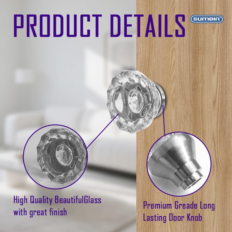 Image of 2 Pack Glass Door Knobs Replacement Set, Crystal Door Knobs for Replacing Broken Old Antique Lock Sets in Interior Door, Matte Black Finish