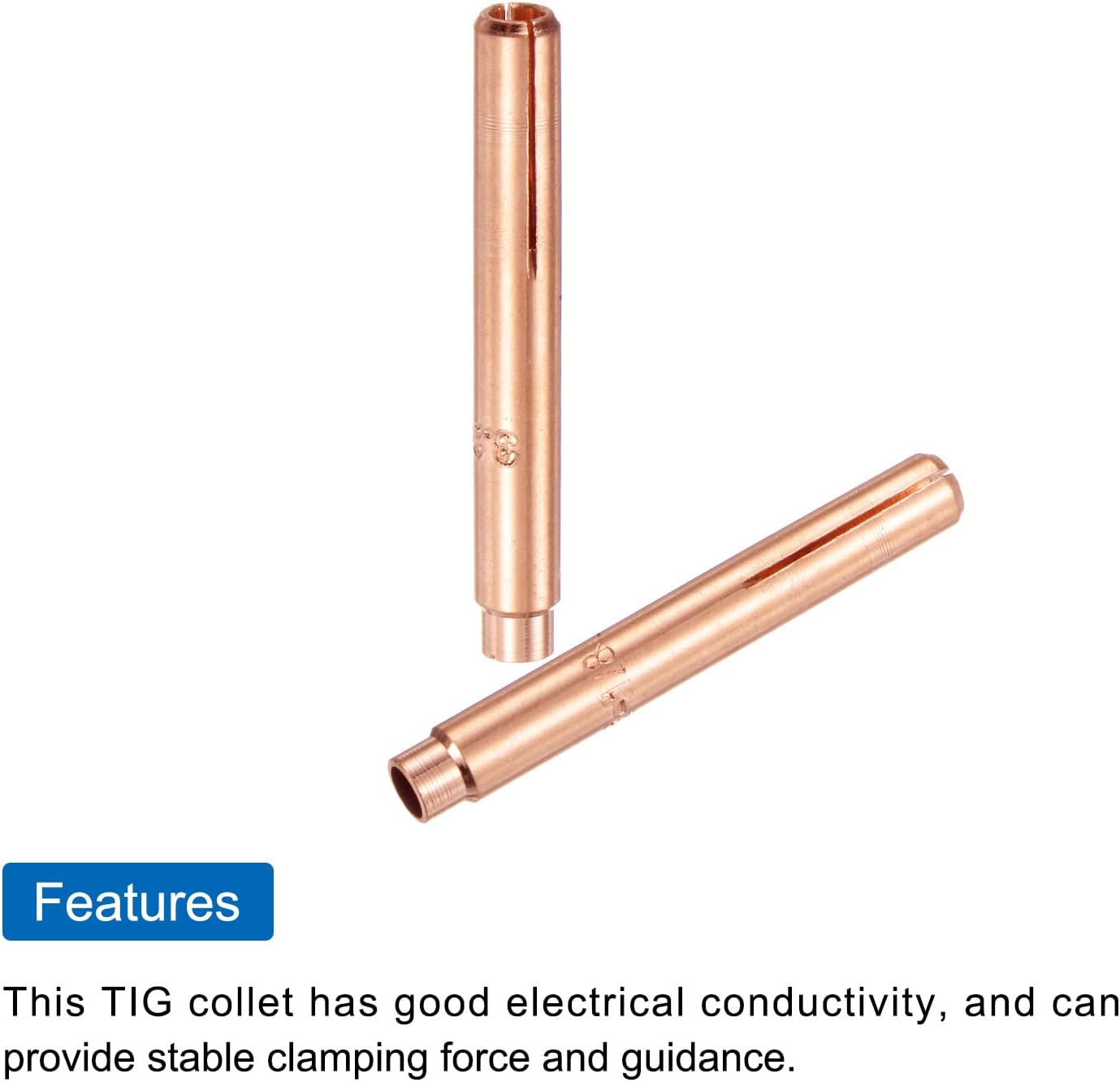 HARFINGTON 5pcs 13N24L TIG Welding Collet 1/8" (3.2mm) Copper Tungsten Electrode Collet Tips for WP9 20 25 TIG Welding Torch Series