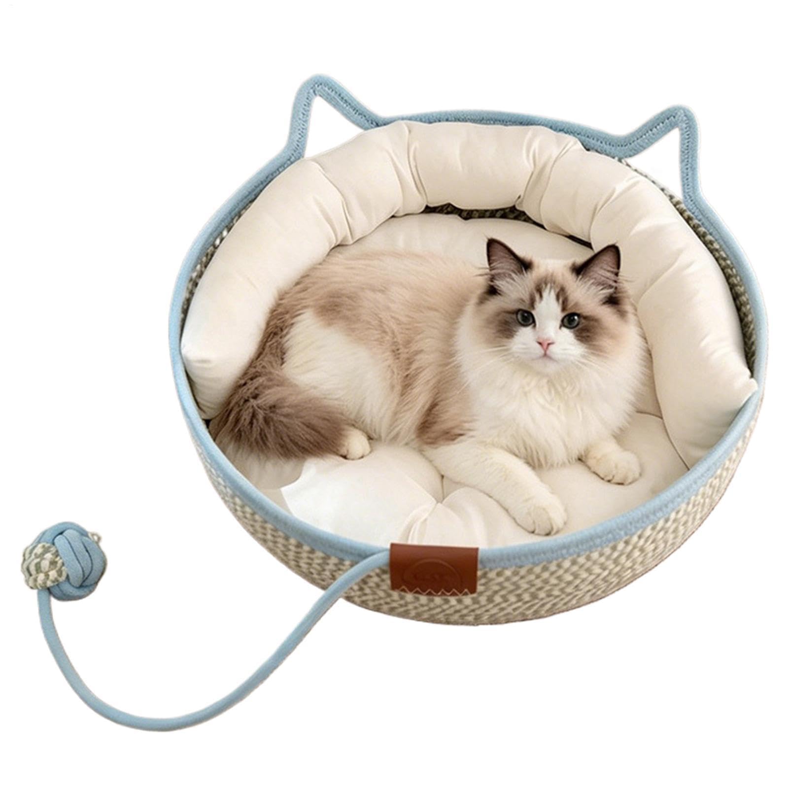para Gato de Dormir de Cuerda de Algodón Trenzada a Mano con Cola de | Cama para Mascotas para Todas las Estaciones Gatito Animal Viaje y Enriquecimiento para Mascotas