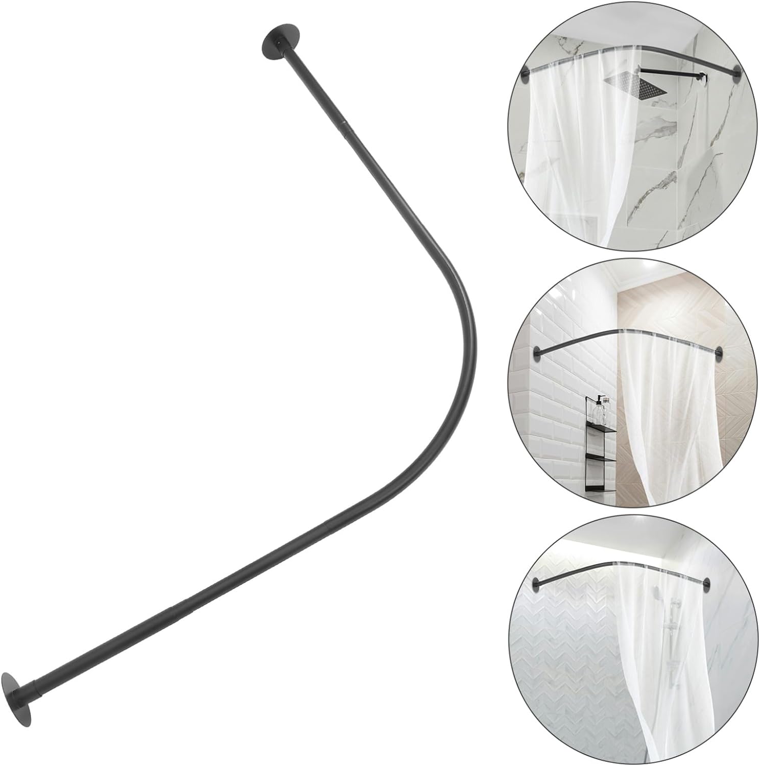 Zerodeko Curved Shower Curtain Rod Adjustable Tension Rod for Bathroom Easy Installation No Damage Modern Design Suitable for Home Spaces