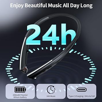 Neckband Bluetooth Headphones, Wireless Retractable Headset with Mic, IPX5 Sweatproof Earphones, Noise Cancelling Earbuds | 22H Playtime for Sports/Running/Driving (Black)