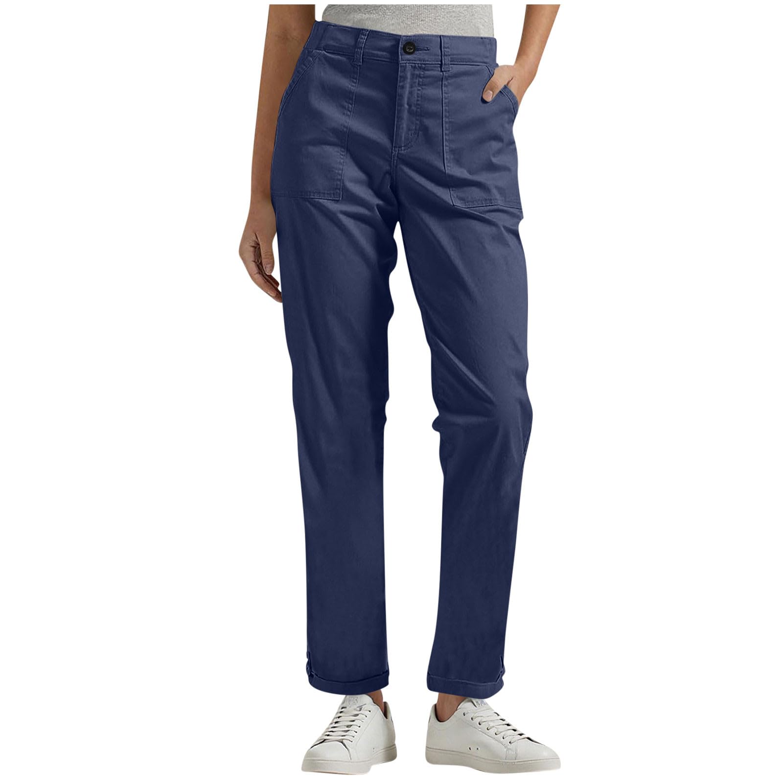 Work Pants Women Dressy Casual Plus Size Wide Leg Cargo Pants High Waisted Straight Twill Chino Slacks Ankle