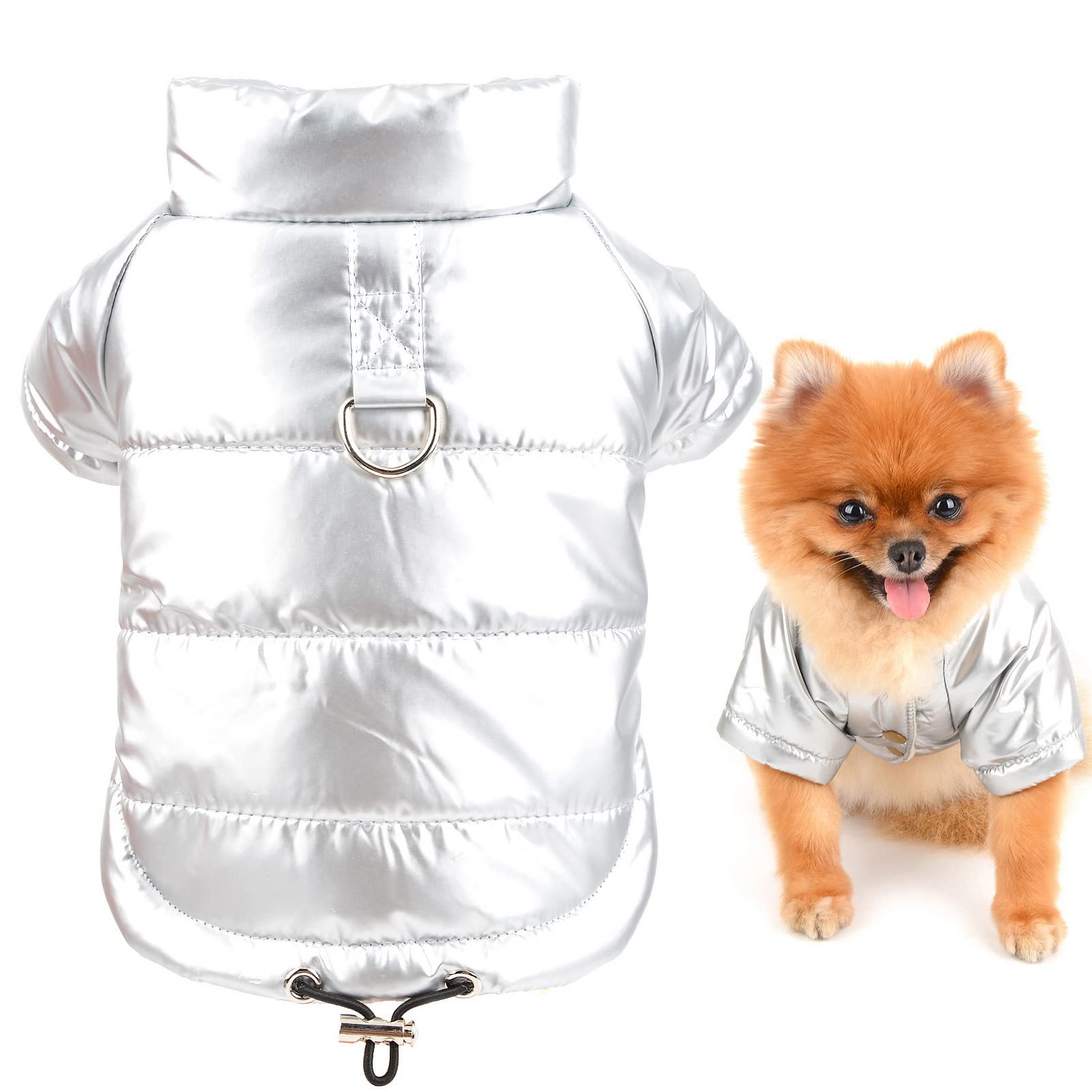 SMALLLEE_LUCKY_STORE Pet Metallic Padded Puffer Jacket Winter Snow Coat Fleece Lined with D-Ring for Small Dog Cat Boys Girls Puppy Chihuahua Yorkie