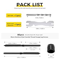 Vista 2 de WAYSKA Paquete de 80 tornillos de rosca izquierda y derecha de acero inoxidable T316 negros para poste de madera de 1/8" kit de herrajes