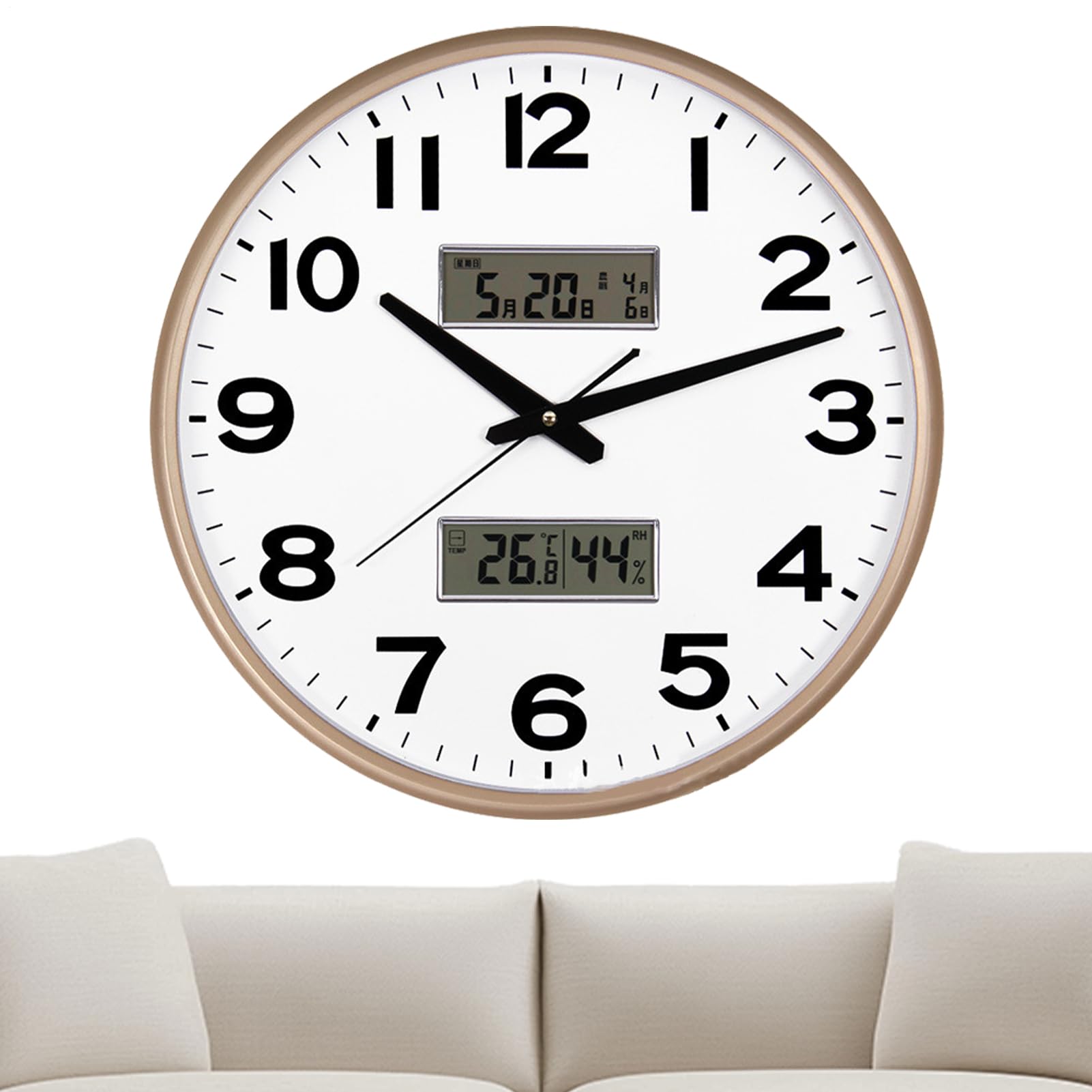 Grande horloge murale LCD moderne pour chambre et salon avec calendrier et humidité