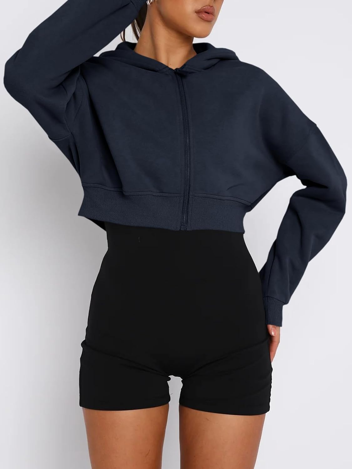 Aurgelmir Women's Cropped Zip Up Hoodie Sweatshirts Long Sleeve Casual Loose Y2K Pullover Tops - Image 3