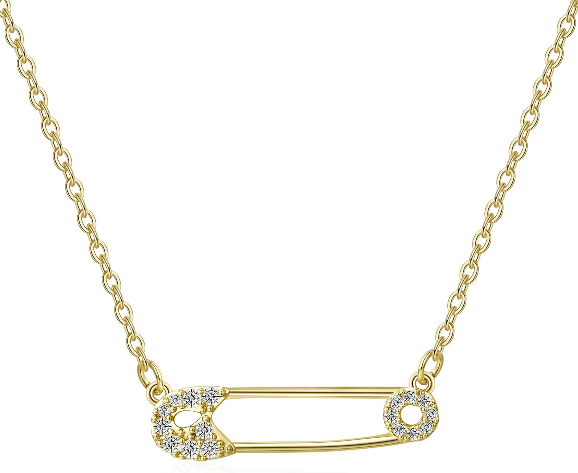 Safety Pin Necklace Paper Clip Pendant Cubic Zirconia Saftey Pin Necklace Choker For Women Gift