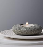 Handmade Pebble Tealight Candle Holder - Natural Stone Rock Holder for Zen Garden, Altar, Meditation, Mantle, Desk