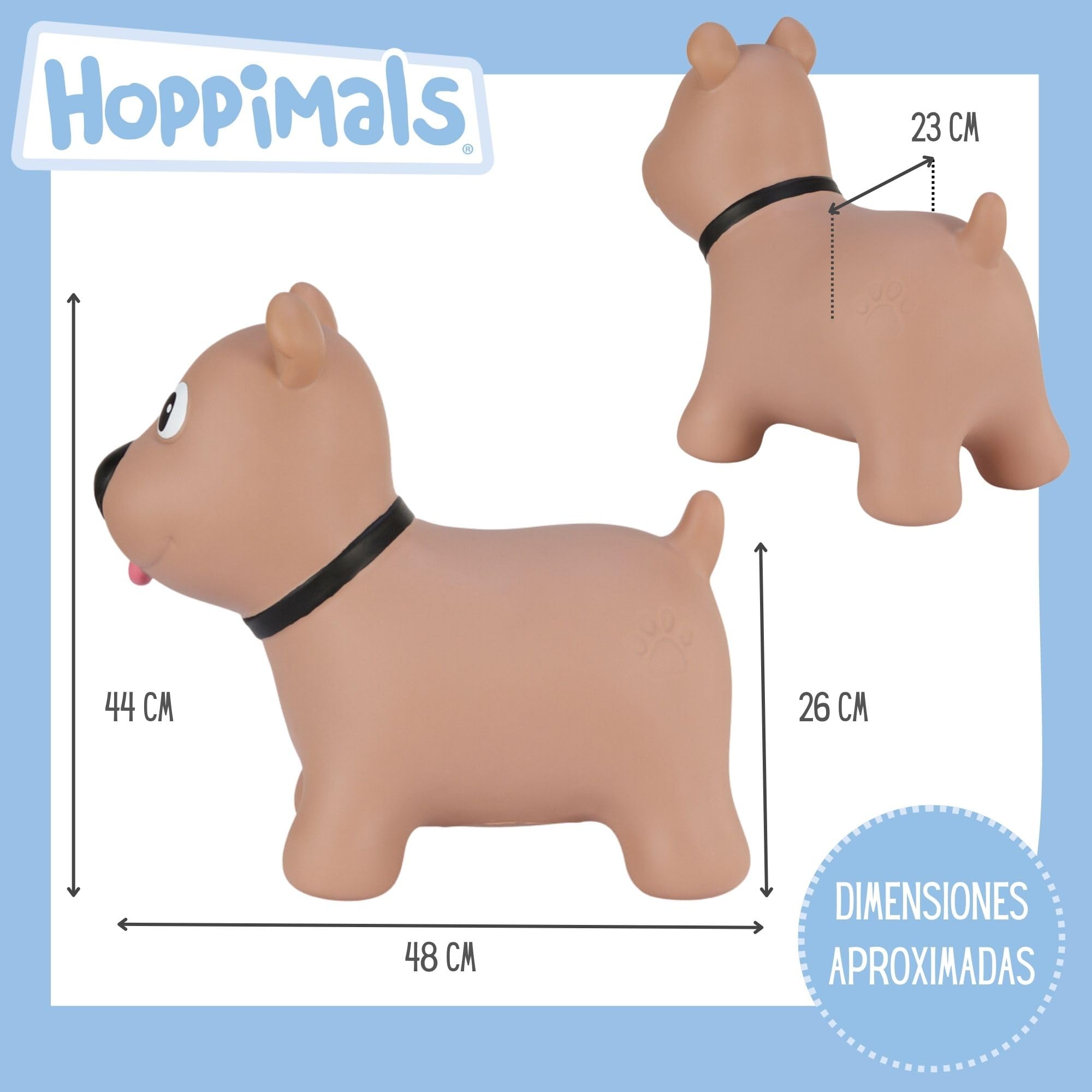 Tootiny, Juguete Hinchable para Saltar y Jugar para Niños Mayores de 1 año, Perro MARRÓN, Bomba Incluida en Nuestra Caja Regalo. Juguete Duradero Incentivar y Ayudar a Andar.