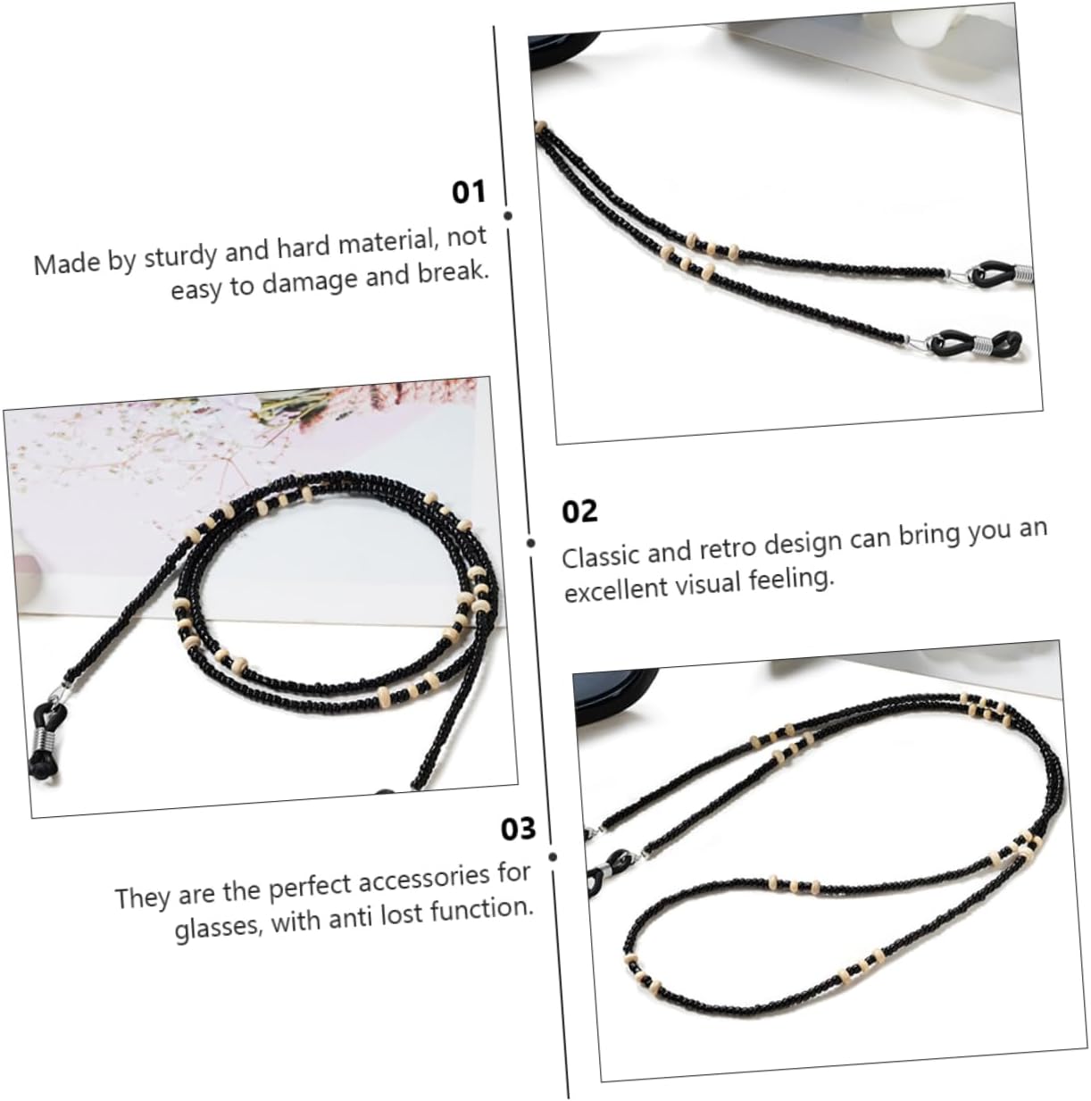 2pcs Wooden Bead Chain Glasses Chains for Men Retro Eyeglasses Rope Keychain Eyeglasses Lanyard for Women