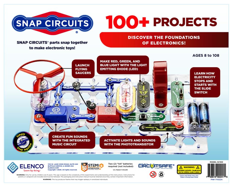 Image of SNAP CIRCUITS Jr. SC-100 STEM Electronics Kit, 100+ Projects, Ages 8+