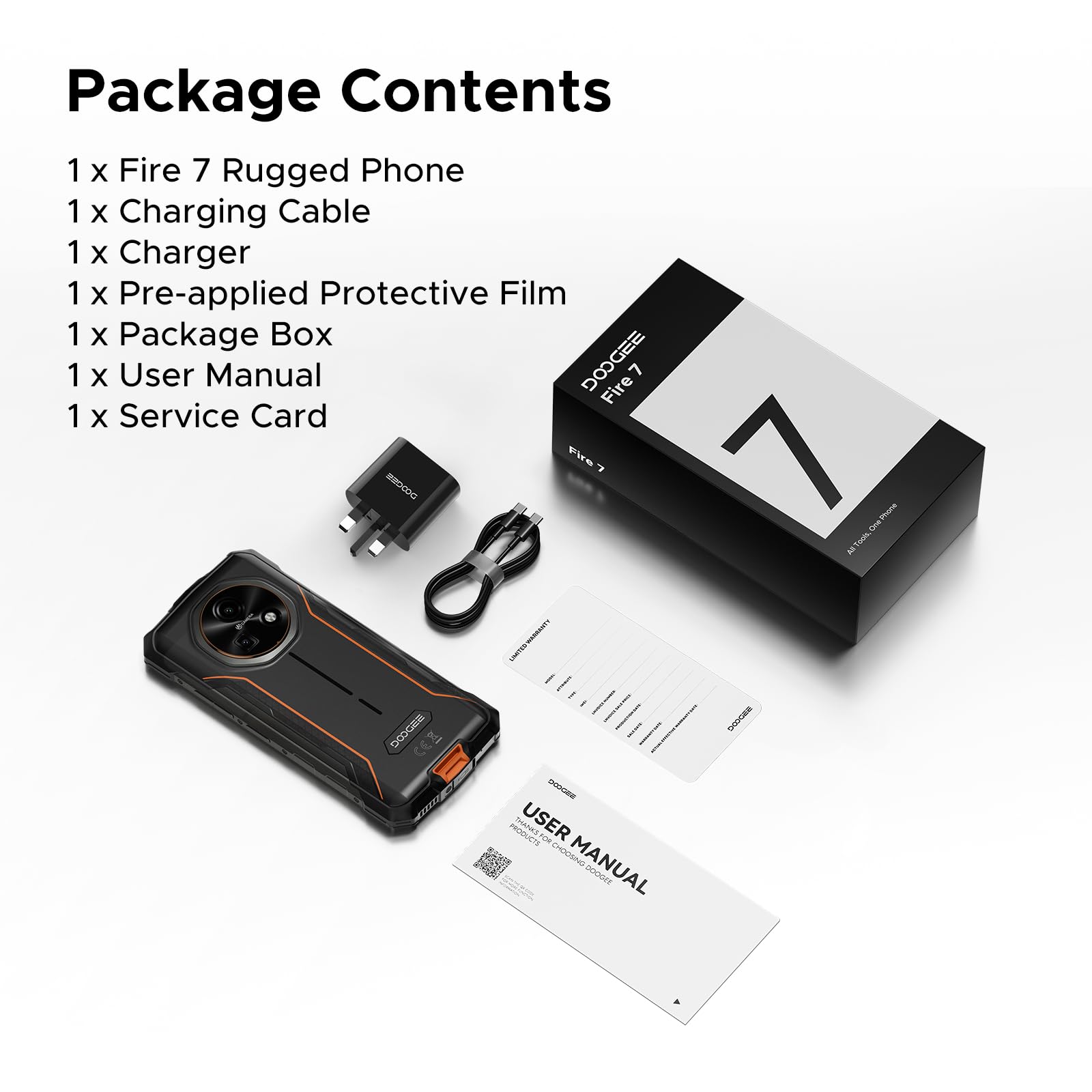 Fire 7 5G Android 15 Outdoor Mobile Phone Without Contract 13000 mAh Dimensity 6300 256GB + 16GB Outdoor Smartphone 64MP, 6.6 Inch IPS Display, 3 Cards Dual 5G SIM/IP68/GPS/Fingerprint/NFC/OTG