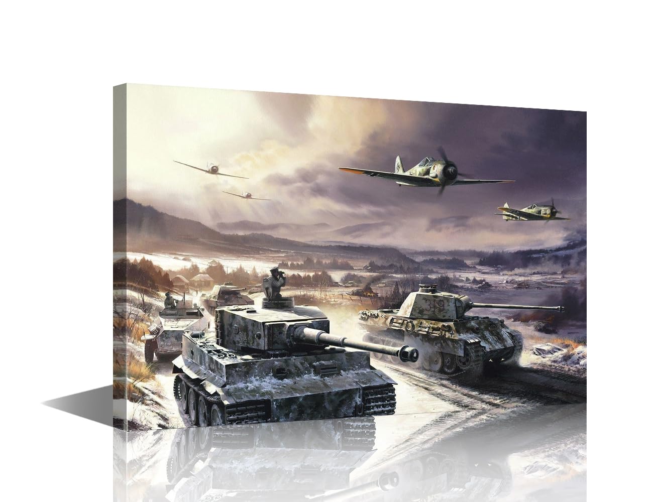Canvas Wall Art WW2 Tank Wall Paintings for Living Room 1 Panel Boat Artwork Prints on Canvas Modern Home Decorations Autumn and Winter Decoration Framed Gallery-Wrapped Ready to Hang 24x16 in