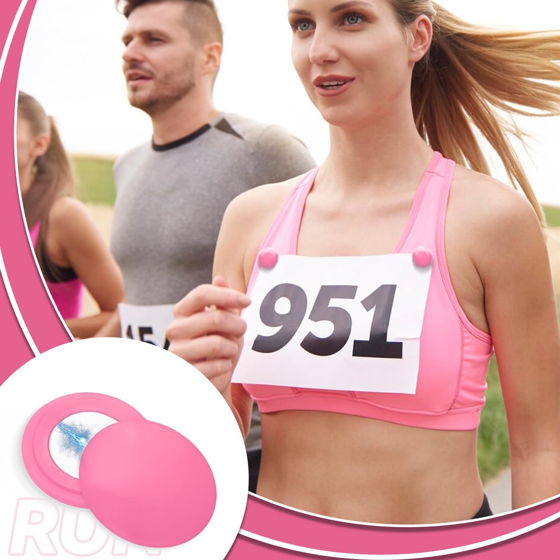 NJCXOLA Porte-dossard Aimant Running, 4 Paires Aimants Dossards Triathlon, Fixation Haute Résistance, Accessoires Runners, Porte Dossard Trail, Running Femme Accessoire, Couleur - Rose