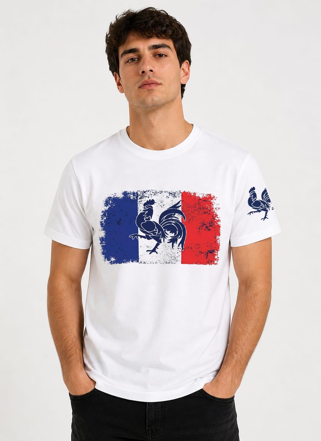T-Shirt Homme Drapeau Français Coq Gaulois Vintage France Football Coupe du Monde 2026