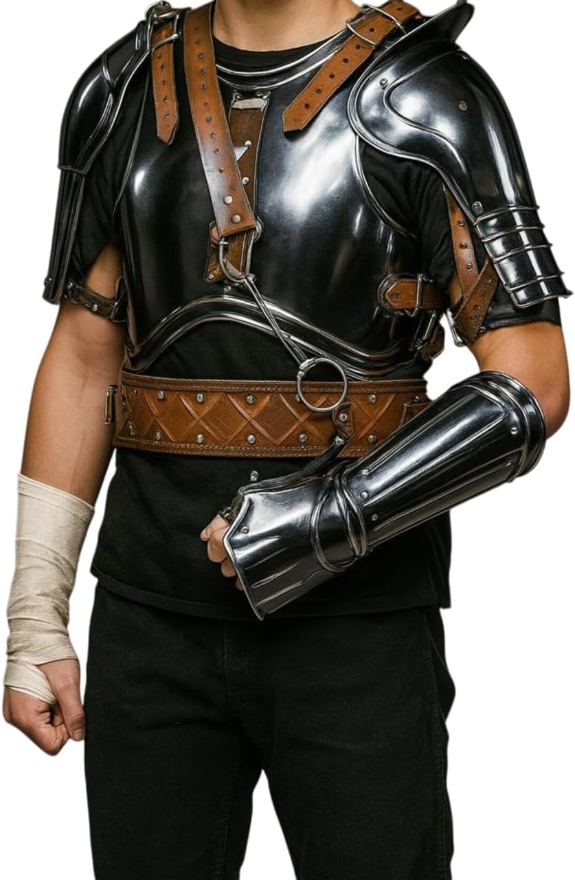 ARTIZANSTORE Blackened steel full suit of armor, Medieval Guts Berserk Full Suit Of Armor LARP Blackened Steel Cosplay Half Body Knight Blackened Armo