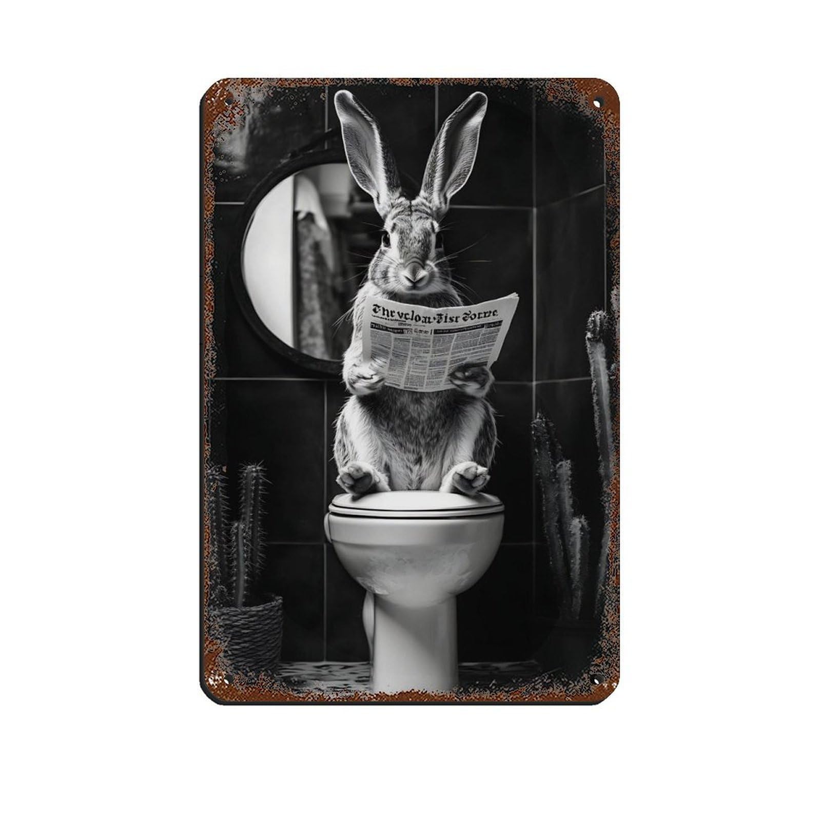 Quirky Rabbit with Newspaper Retro Poster Metal Tin Sign Chic Art Retro Iron Painting Bar People Cave Cafe Family Garage Poster Wall Decoration 8x12inch(20x30cm)