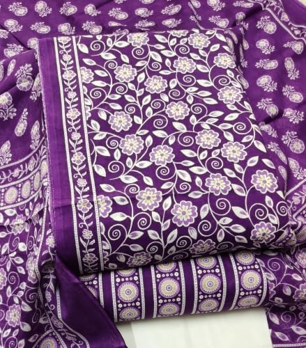 Image of DRAVINAM Trends Women's Premium Cambric Cotton Jaipuri Printed Unstitched Salwar Suit Dress Material with Mulmul Cotton Dupatta