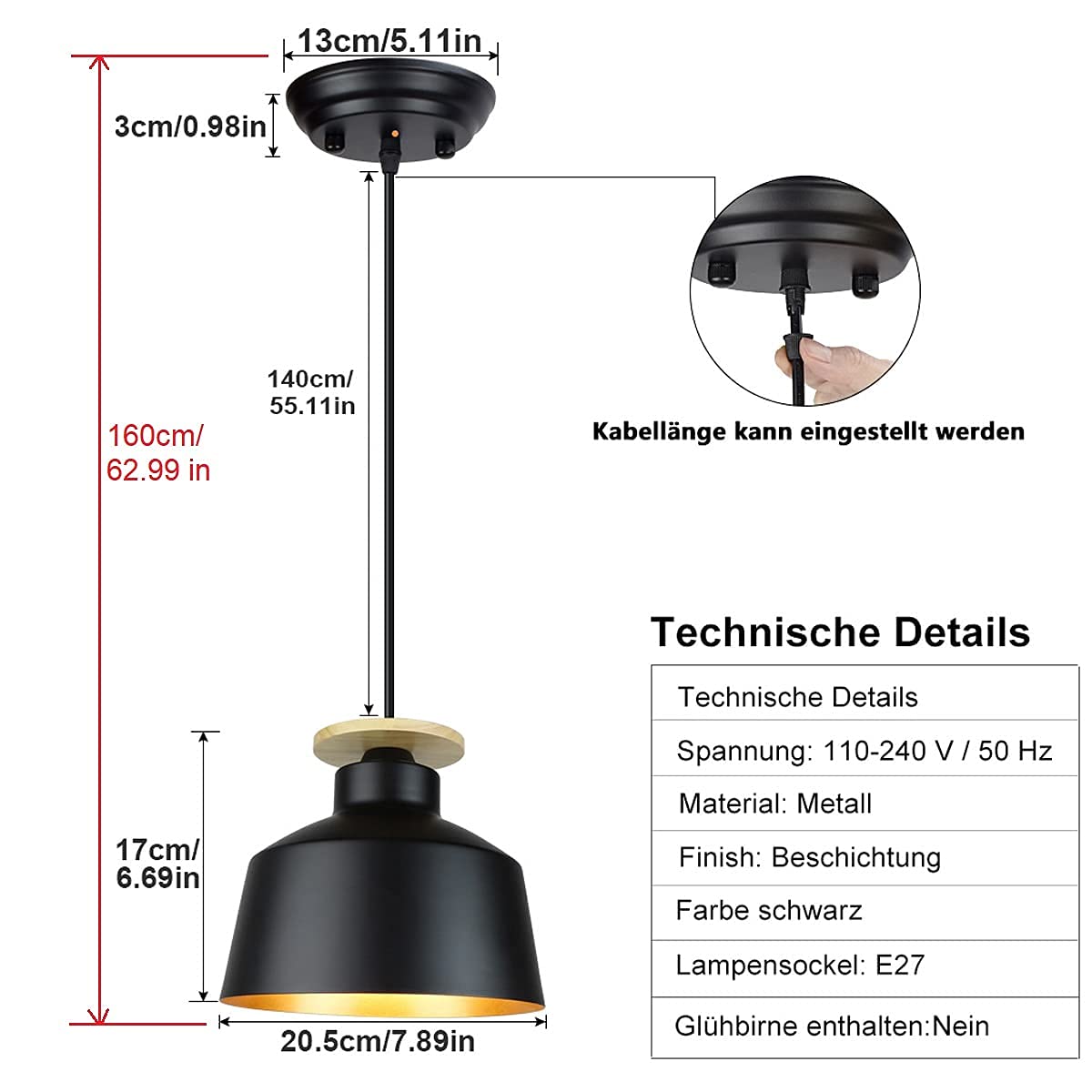 Depuley Lampada A Sospensione LED: Stile Vintage In Metallo Nero E Oro, Design Industriale Per Soffitto - 4