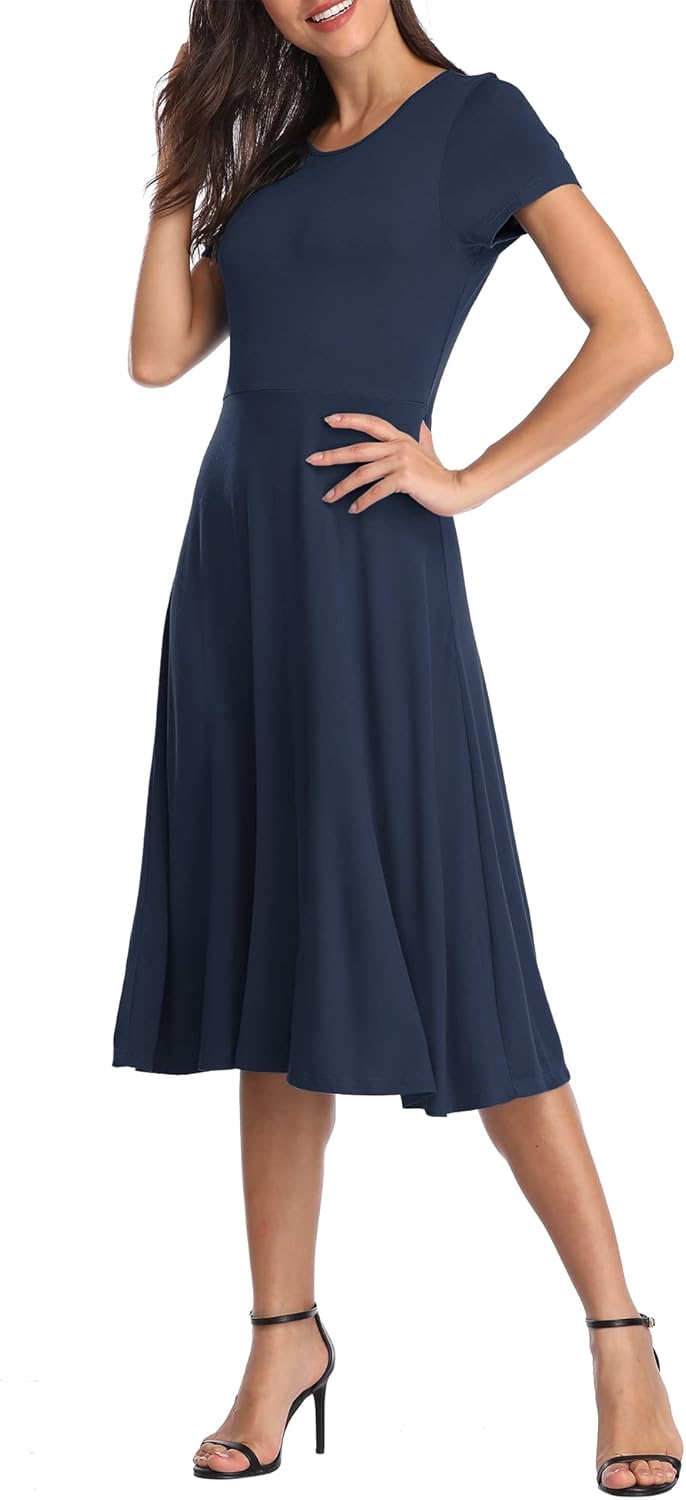 Urban CoCo Women's Floral Print Short Sleeve Flared Midi Dress - Image 3