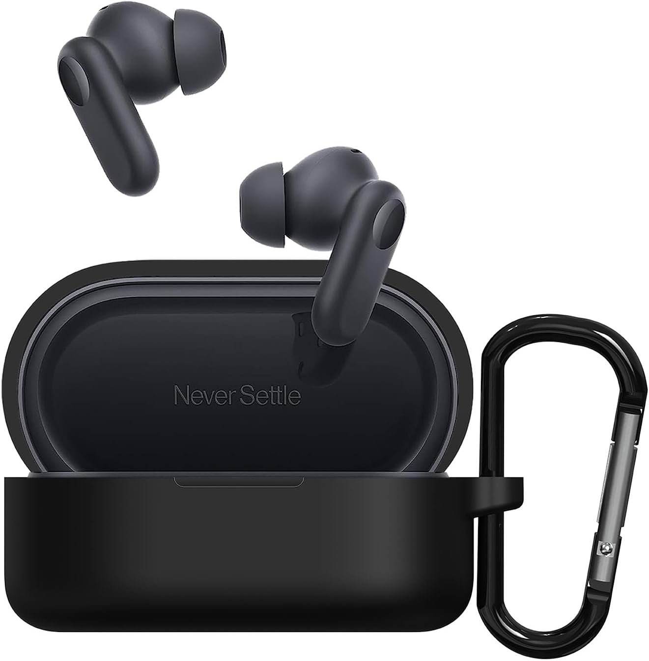 Sounce Earphone Case Cover Compatible for OnePlus Nord Buds 2r, Soft Silicone Skin Case Cover Shock-Absorbing Protective Case with Keychain [Front LED Visible](Black)