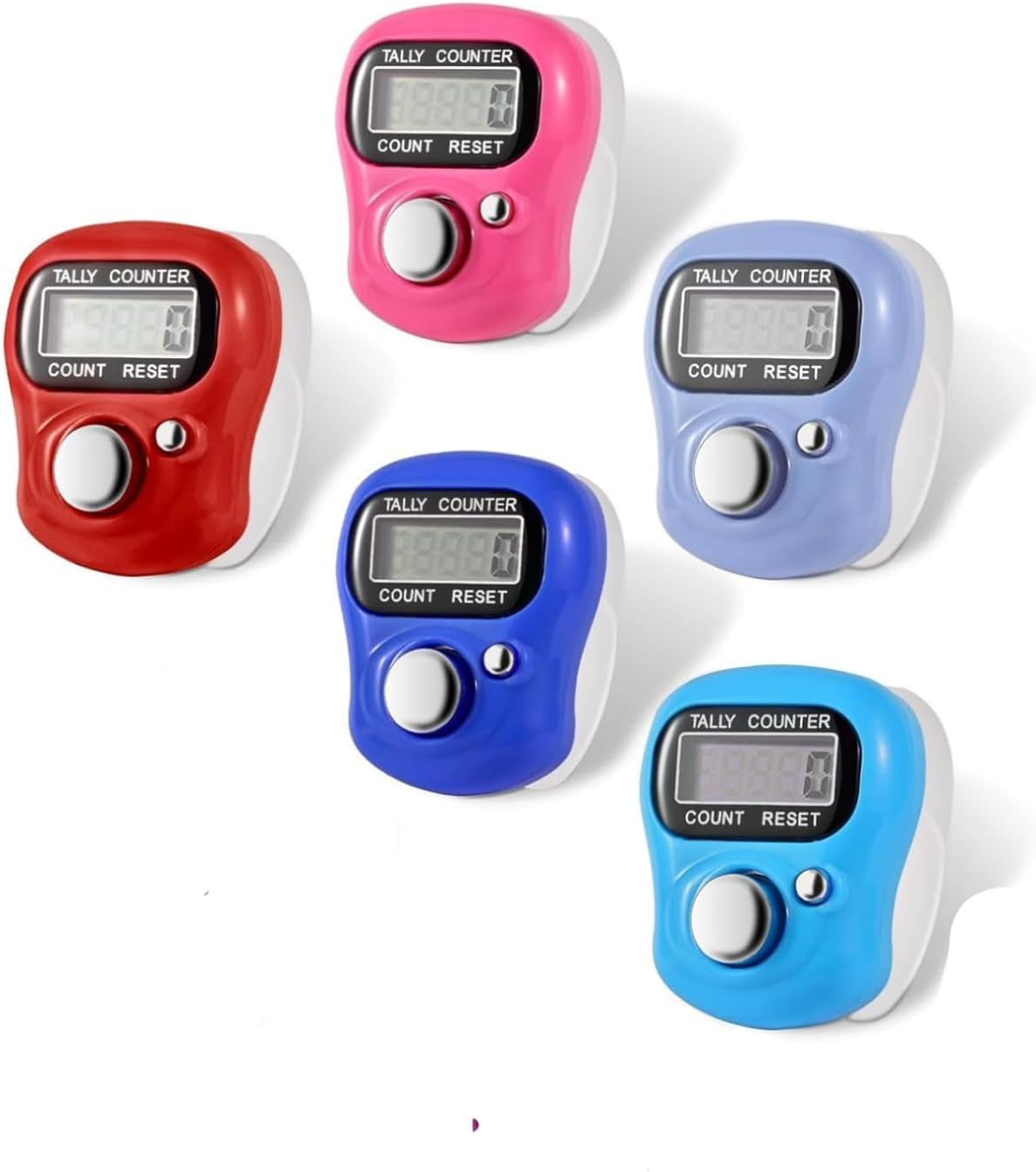 5-Piece Digital Finger Tally Counter | LED Display, Click Counter with Reset Button for Chanting, Tasbeeh, Exercise, Stitching & More | Multi-Color