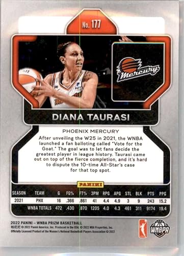 Miniatura 2 de 2022 Panini Prizm WNBA #177 Diana Taurasi W25 Phoenix Mercury Basketball Trading Card