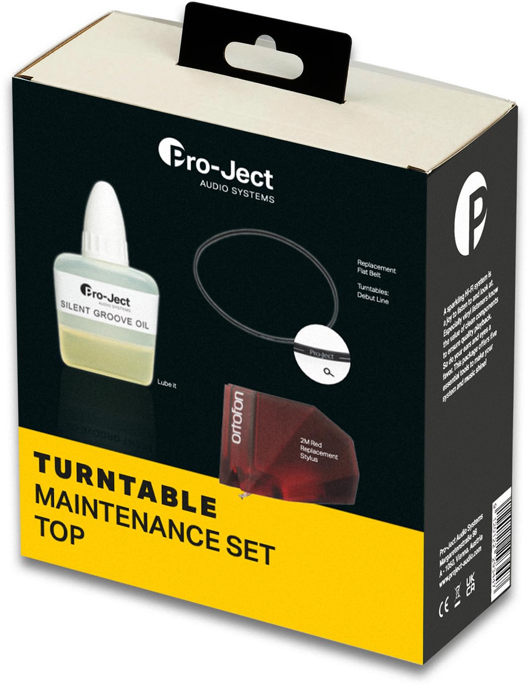 Pro-Ject Maintenance Kit TOP - Kit di manutenzione per giradischi DEBUT Carbon e EVO - Olio lubrificante, cinghia di trasmissione, puntale Ortofon 2M Red Pickup - Manutenzione senza problemi