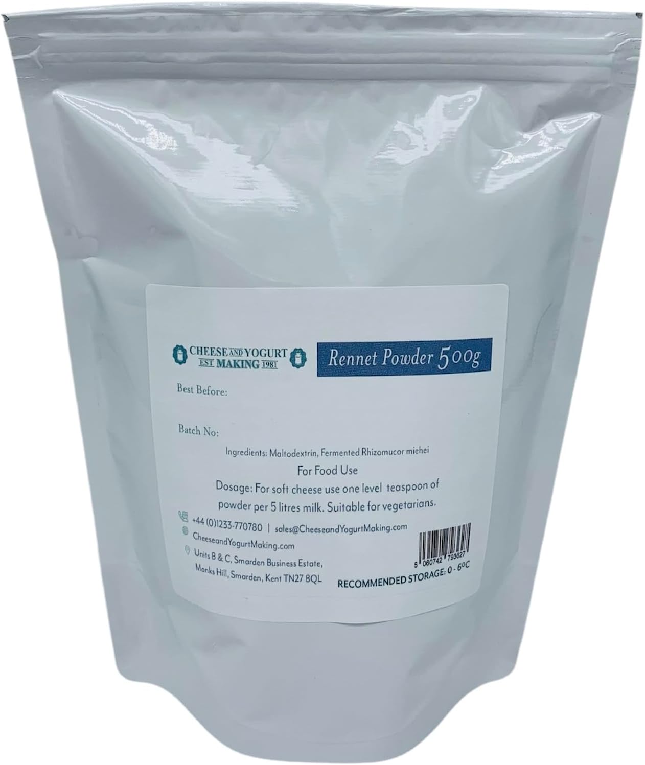 Rennet Powder for Cheese Making, GMO-Free, Granular Rennet Extract, Vegetarian, Halal, Ideal for All Cheese Types, Long Shelf Life, Easy-to-Use -500g pack