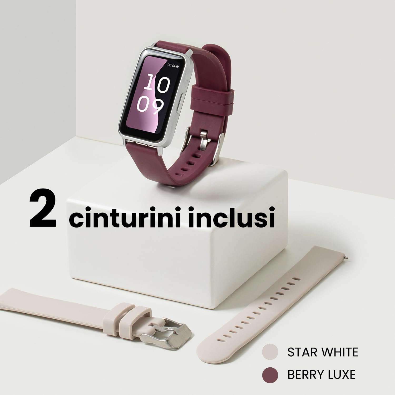 SPC Duo Fit - Smartband con display AMOLED 1,47" | Chiamate e notifiche Bluetooth | Oltre 100 sport | 2 cinturini (beige e bordeaux) | Durata batteria fino a 8 giorni | IP68 | App Smart You