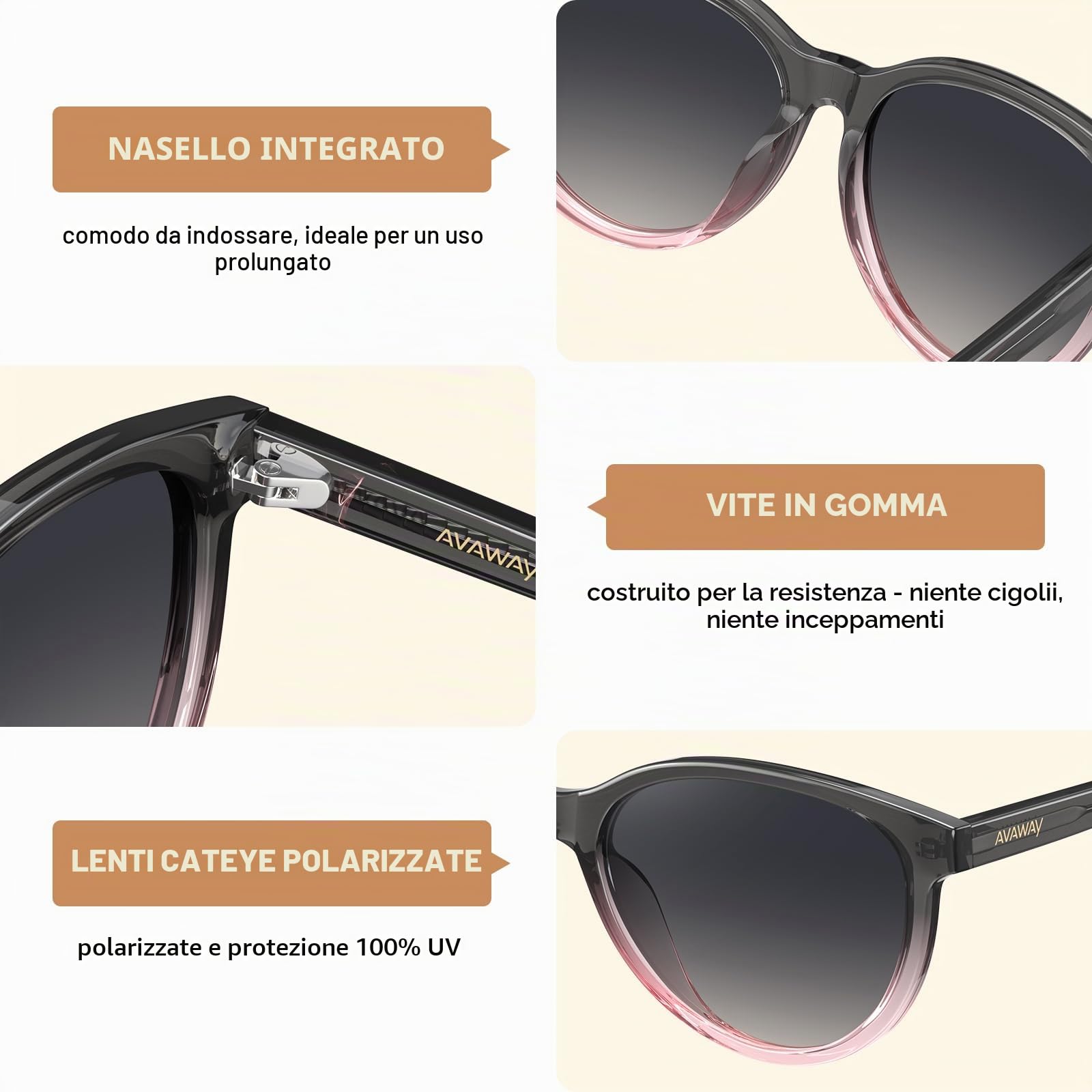 AVAWAY Occhiali da Sole da Donna Polarizzati con Protezione UV, per Fotografia, Viaggi, Guida, Categoria 3
