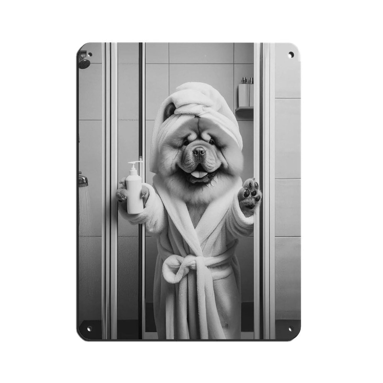 Lxwnze 30L X 40W Cm Chow Chow Dog Bathroom Art Poster Tin Sign Vintage Metal Pub Club Cafe Bar Home Wall Art Decoration Poster Retro 12X16inch(30X40cm)