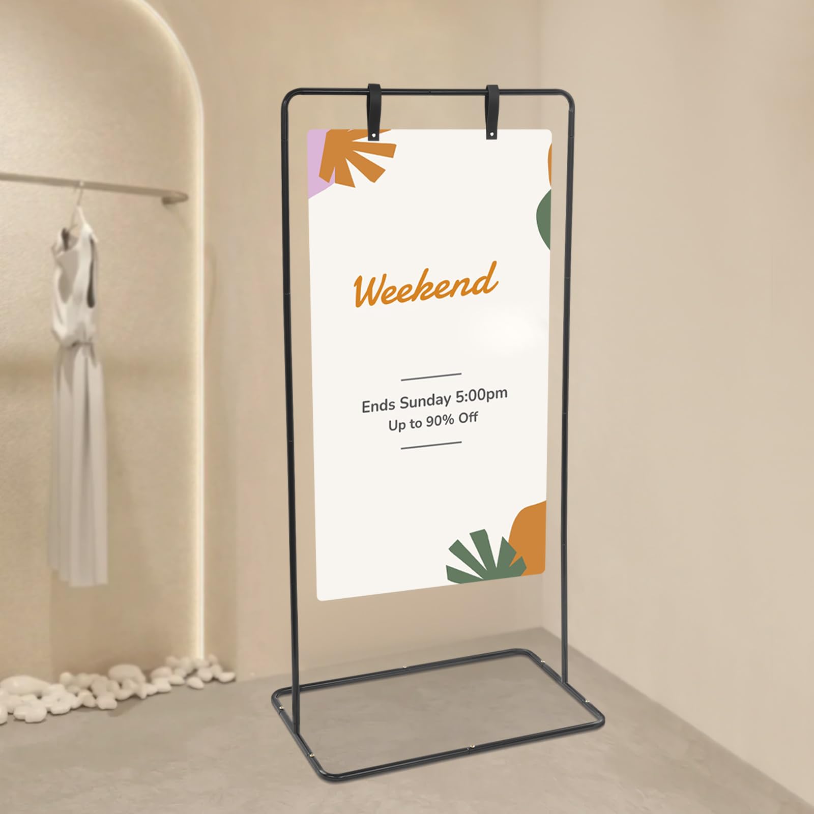 Soporte para cartel de bienvenida de boda de altura ajustable, soporte de metal negro con 4 correas de piel, para bodas, fiestas, ferias, 80 x 50 x 175 cm, hasta 5 kg