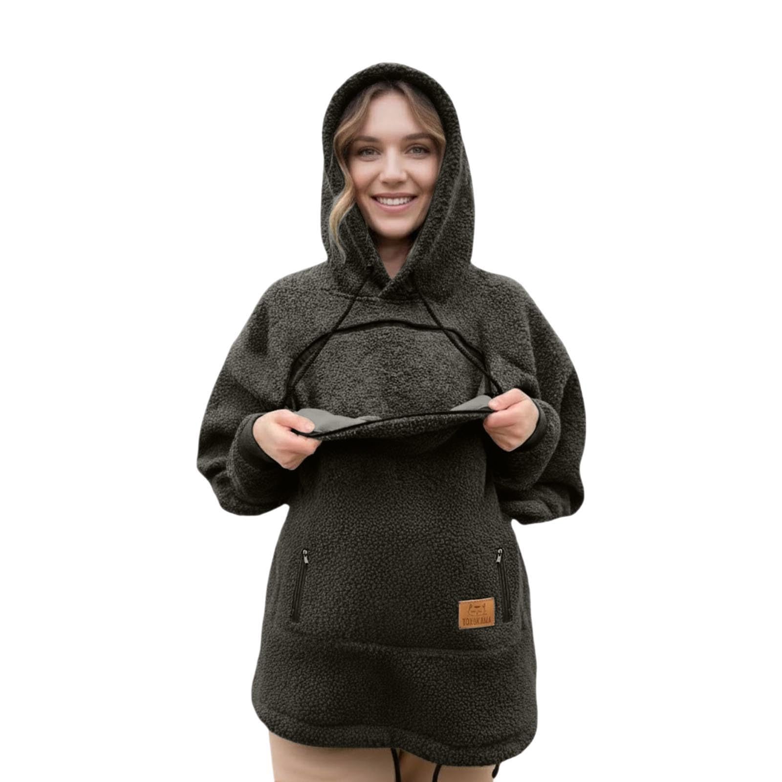 Generisch Katzen Pullover Damen Übergröße - Pullover mit Katzentasche Kuschelpullover Langärmeliges Hoodie mit Hundetasche Sweatshirts Niedlicher Haustierhalter Hoodies