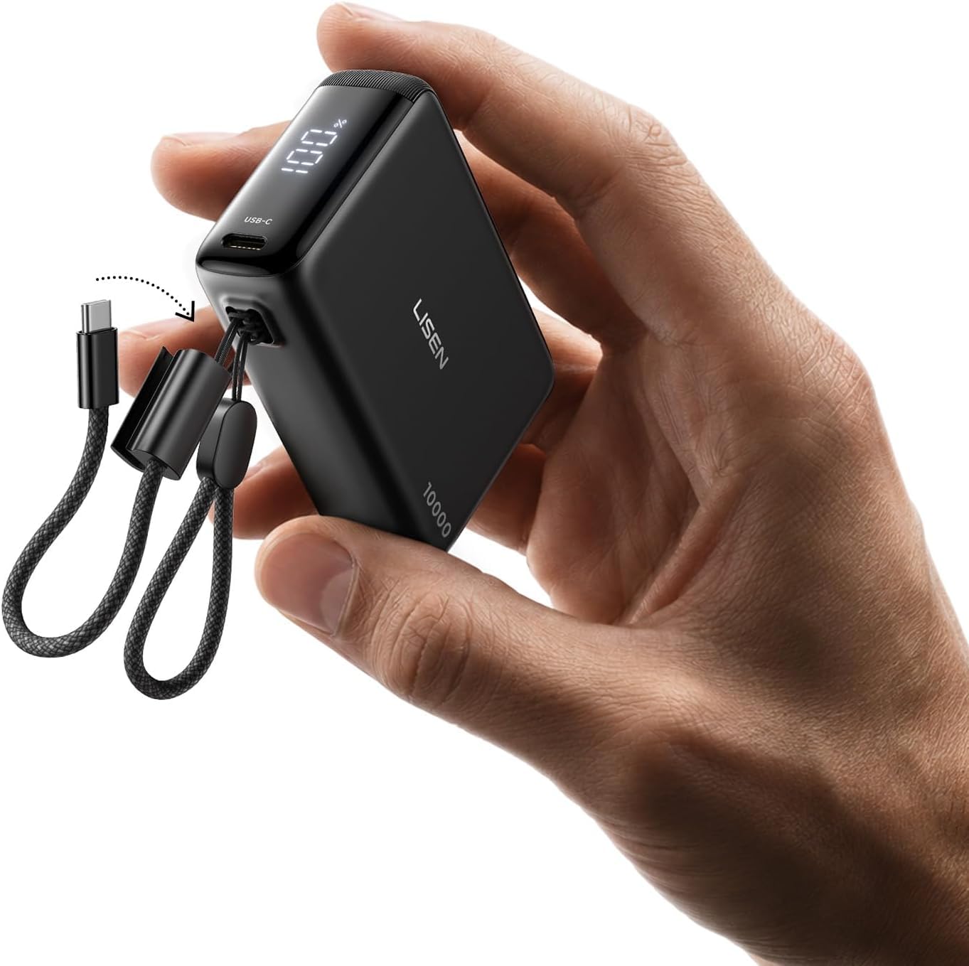 LISEN Mini Powerbank 10000 mAh Fast Charging 45W mit USB-C Kabel