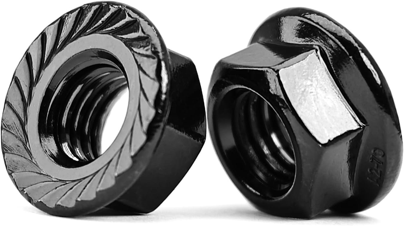 M4-0.7 Serrated Flange Hex Nuts, Hexagon Flange Nuts 304 Stainless Steel Black Oxide, Metric Hex Lock Nuts, DIN6923 (10 pcs)