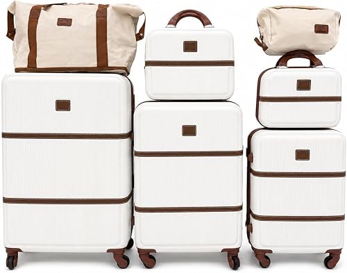 Rainbow 7-Piece Retro Vintage Hard-Shell Luggage Set, Cream