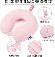 Vista 6 de Fabuday Memory Foam Neck Pillows for Travel - Airplane Pillows for Sleeping with Attachable Snap Strap Soft Washable Cover, Flight Pillow for Pink