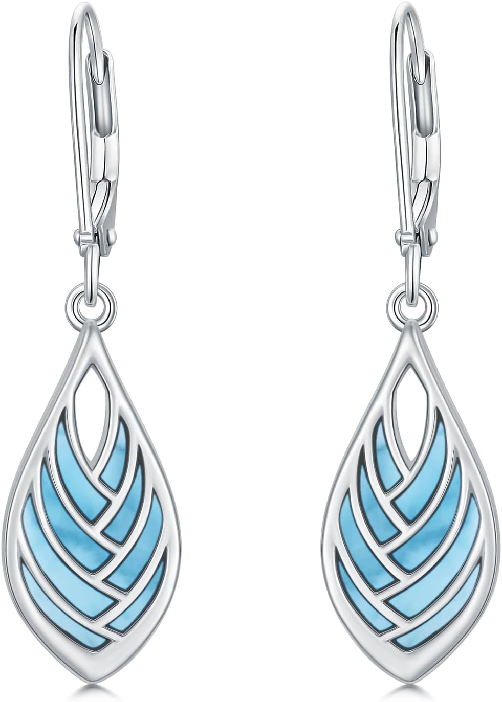 PELOVNY Turquoise/Black Onyx/Moss Agate/Larimar/Lapis Lazuli/Abalone/Moonstone/Pink Opal Earrings S925 Sterling Silver Teardrop Dangle Earrings Jewelry for Women Mothers Day Birthday Christmas Gifts