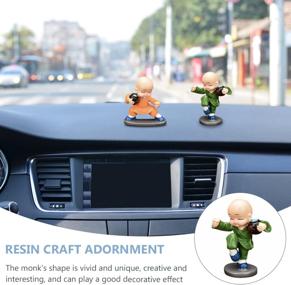 Abaodam Mini Monk Figurines Resin Car Dash Ornament for Center Console and Home Decor Vivid Monk Statue Set of 4 3.14 X 2.44 X 1.18 in image 3