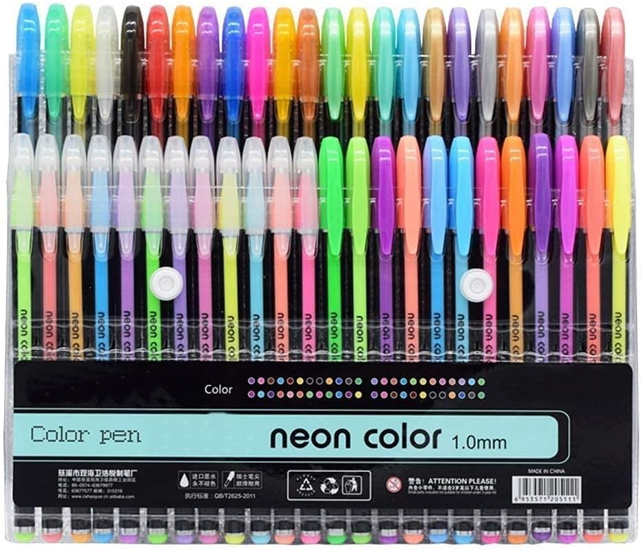 SUPER TOY 1.0mm Neon Color Gel Pen Set Fine Tip Colouring Pens For Bullet Journal, Writing, Drawing, Mandala Art, School Craft Supplies - Pack of 48 Pc